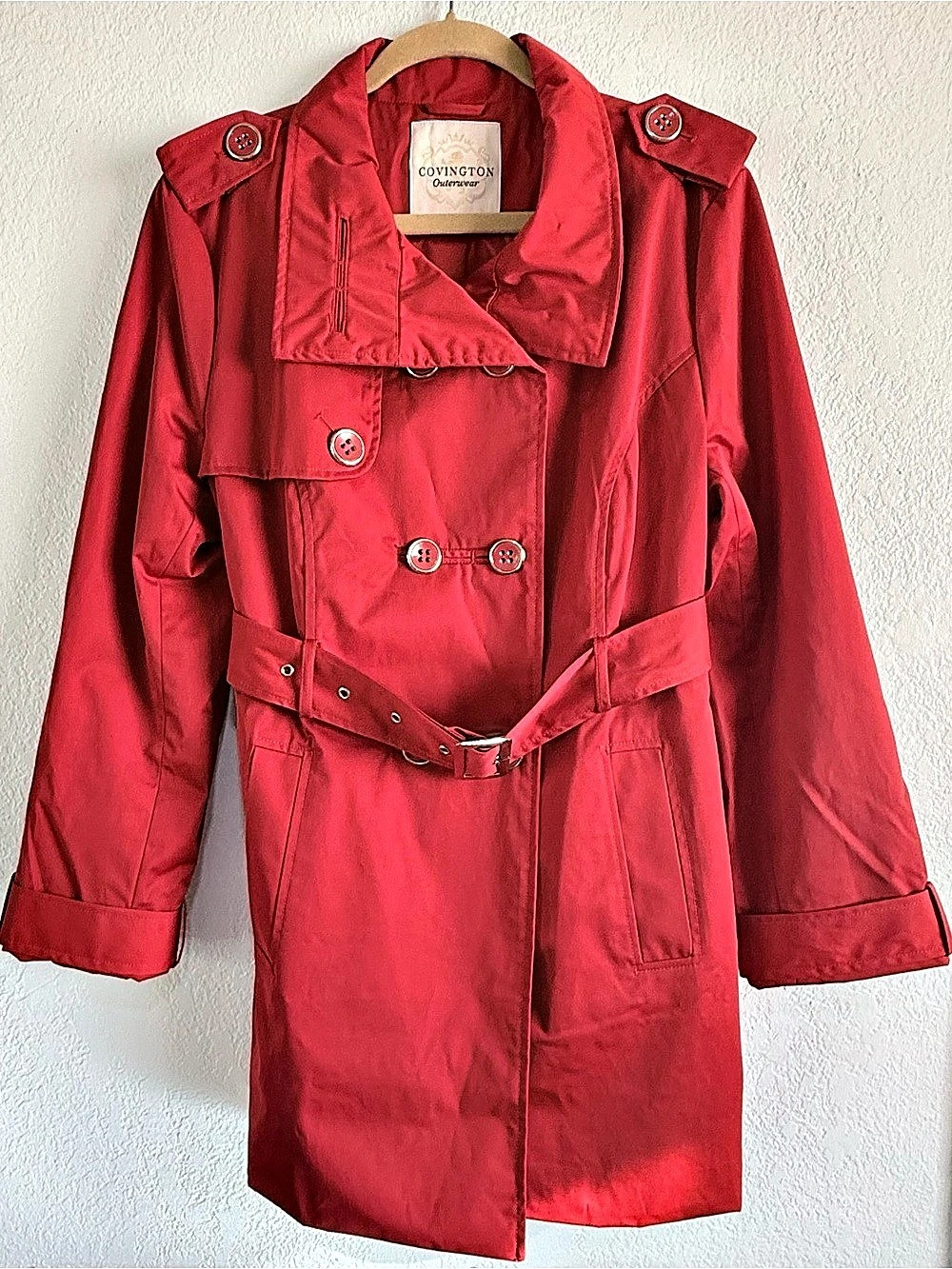 Covington Red Belted Trench Coat Size L/XL